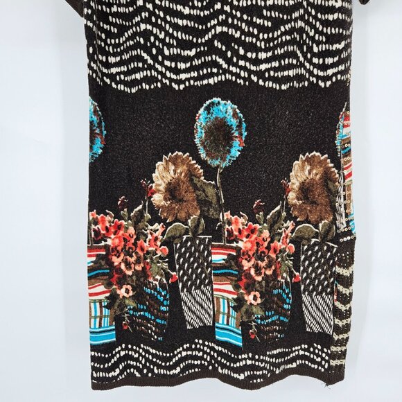 P. Luca Milano Midi Knit Dress Medium Brown Floral Sequin Bling Short Sleeve - Picture 9 of 11